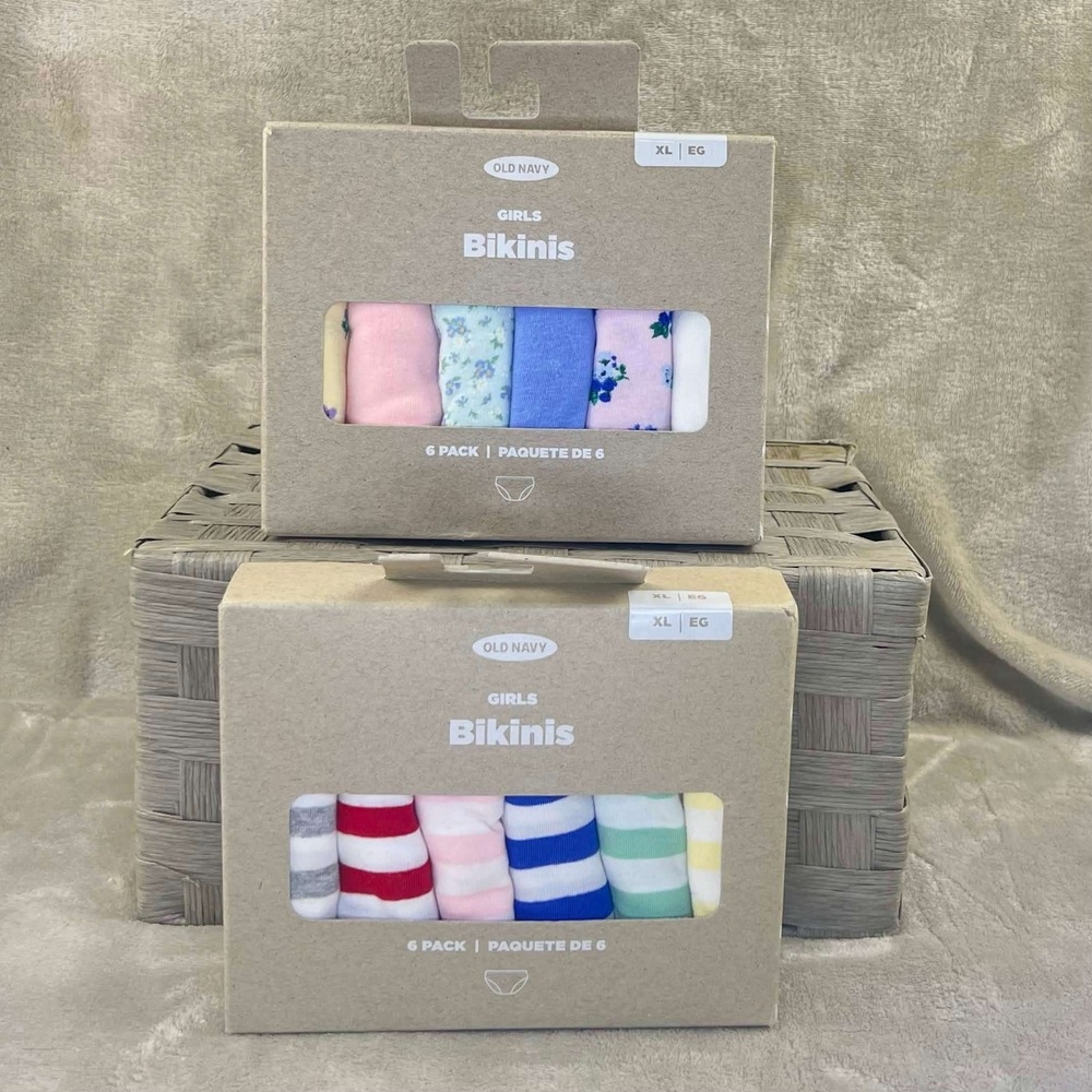 Old Navy Girls Bikinis 12 Pack Bundle XL 11-12 Floral Stripes Cotton Underwear